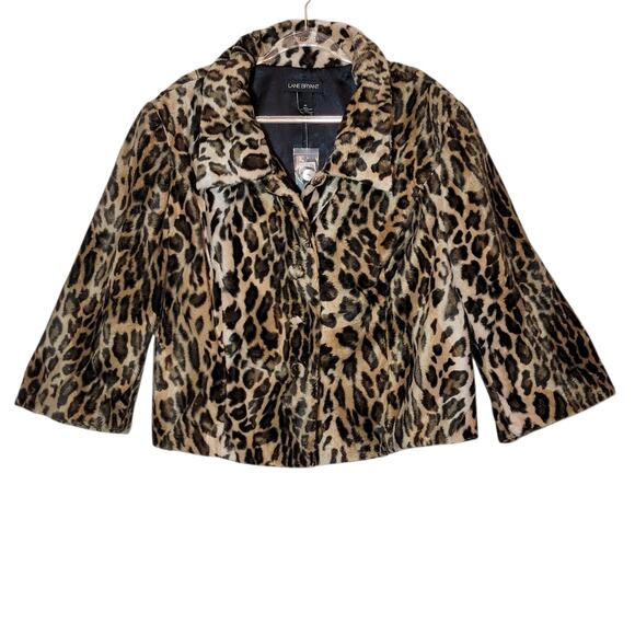 Lane Bryant Leopard Short Jacket 3/4 Sleeve Tan Black Plus Size 24 Chic Edgy - Picture 2 of 14